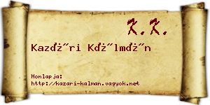 Kazári Kálmán névjegykártya